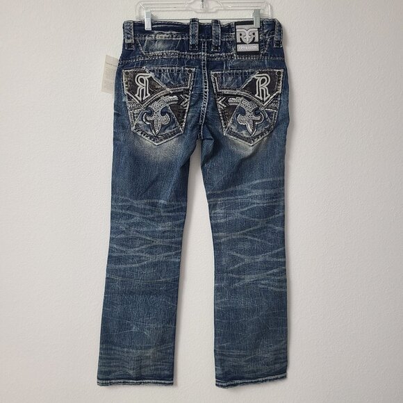 NEW Rock Revival Tyrone Slim Boot Denim Jeans Size 31x32 Blue